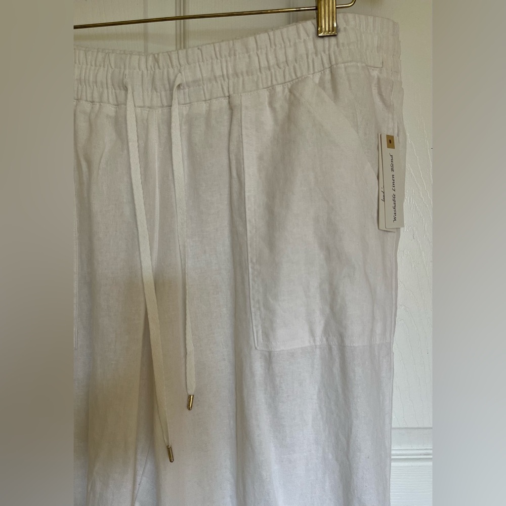 NWT -Land n Sea Linen Blend Wide Crop Pants with Elasticated Waist- White- Sz 1X - Picture 3 of 10